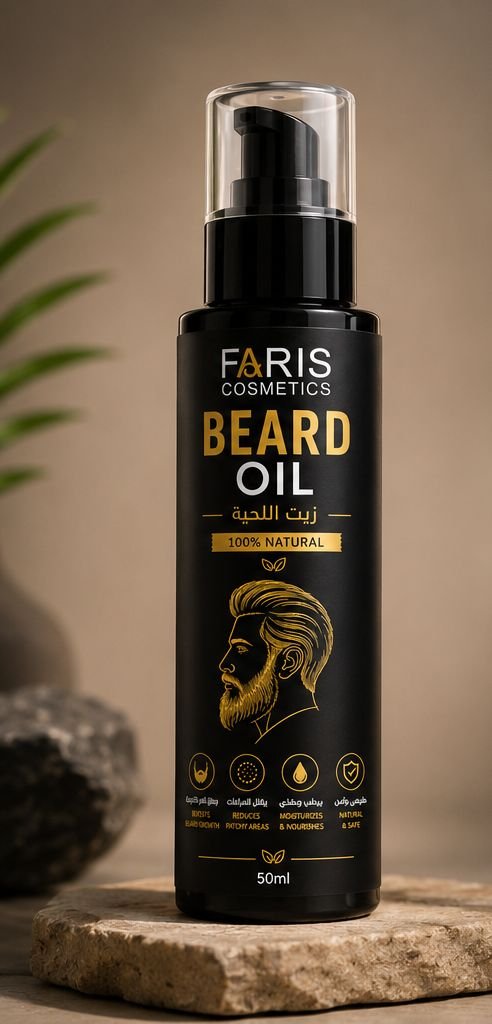 Faris Cosmetics beard oil bottle