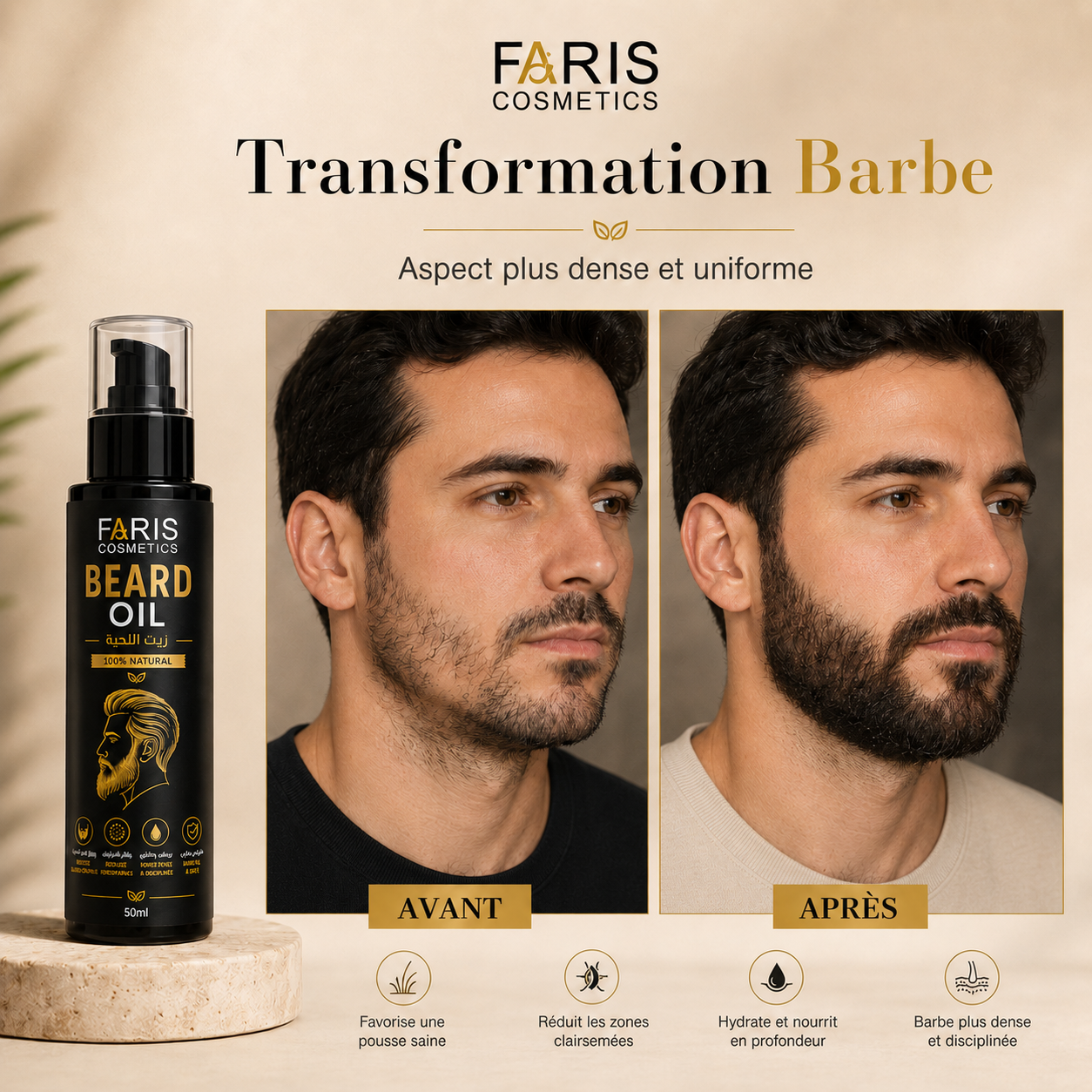 Transformation barbe Faris Cosmetics avant et après